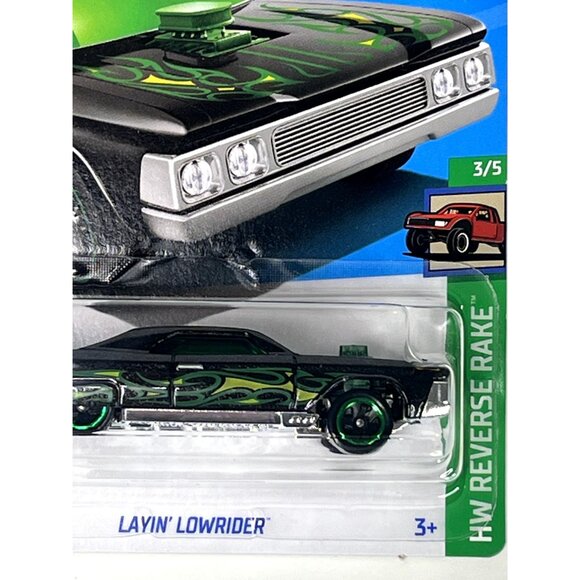 Hot Wheels Layin Lowrider Black Green Flames 2024 Diecast NOC - Picture 2 of 6